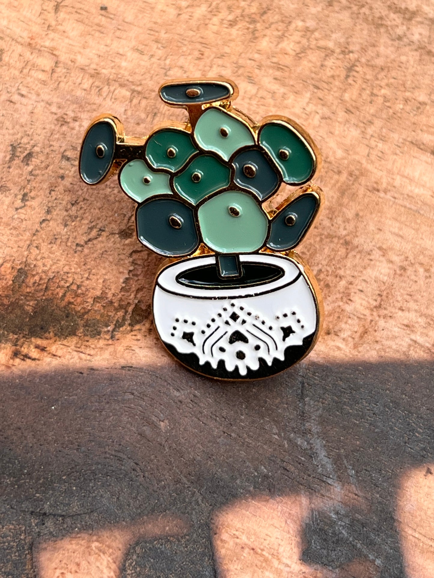 Chinese Money Plant (Pilea) in pot Enamel Pin