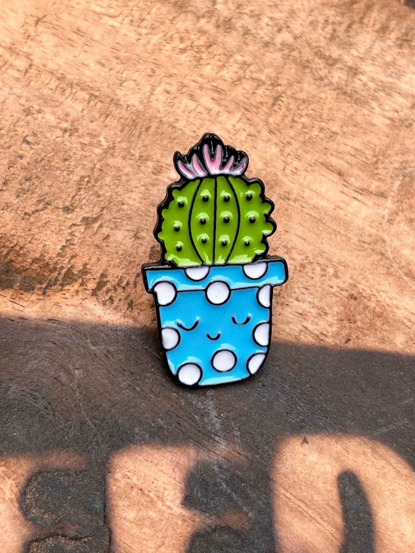 Blue Pot Happy Cactus Enamel Pin 🌵