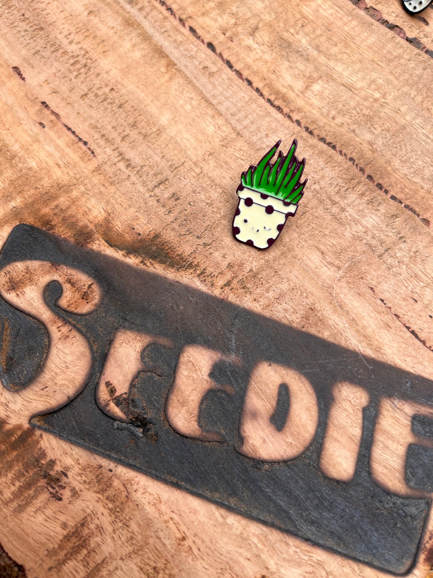 Spotted Cream Pot Succulent Enamel Pin