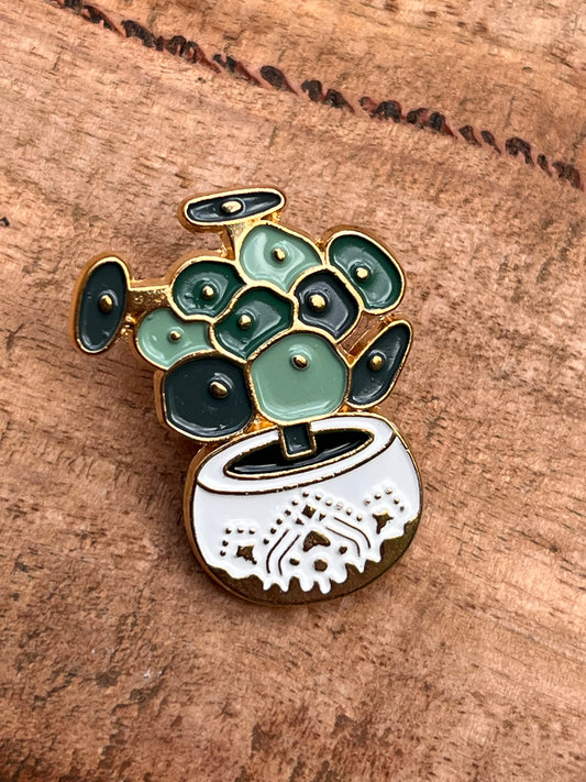 Chinese Money Plant (Pilea) in pot Enamel Pin