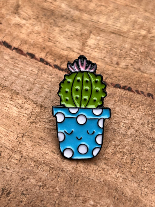 Blue Pot Happy Cactus Enamel Pin 🌵